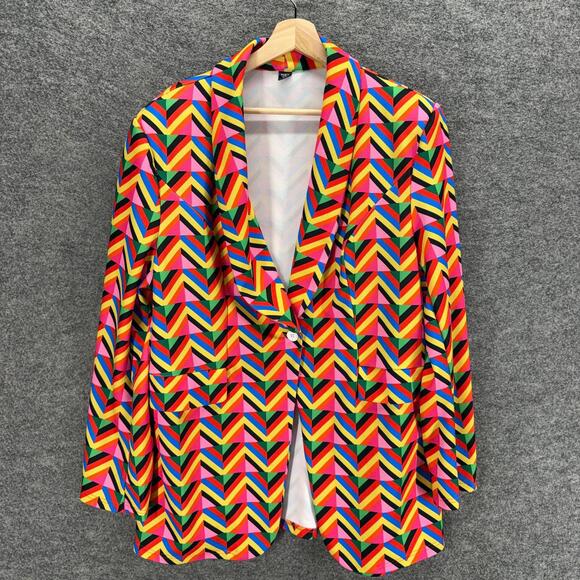 SHEIN Jackets & Blazers - Shein Blazer Women 2XL Orange Geometric One Button Long Sleeve Collared Lined